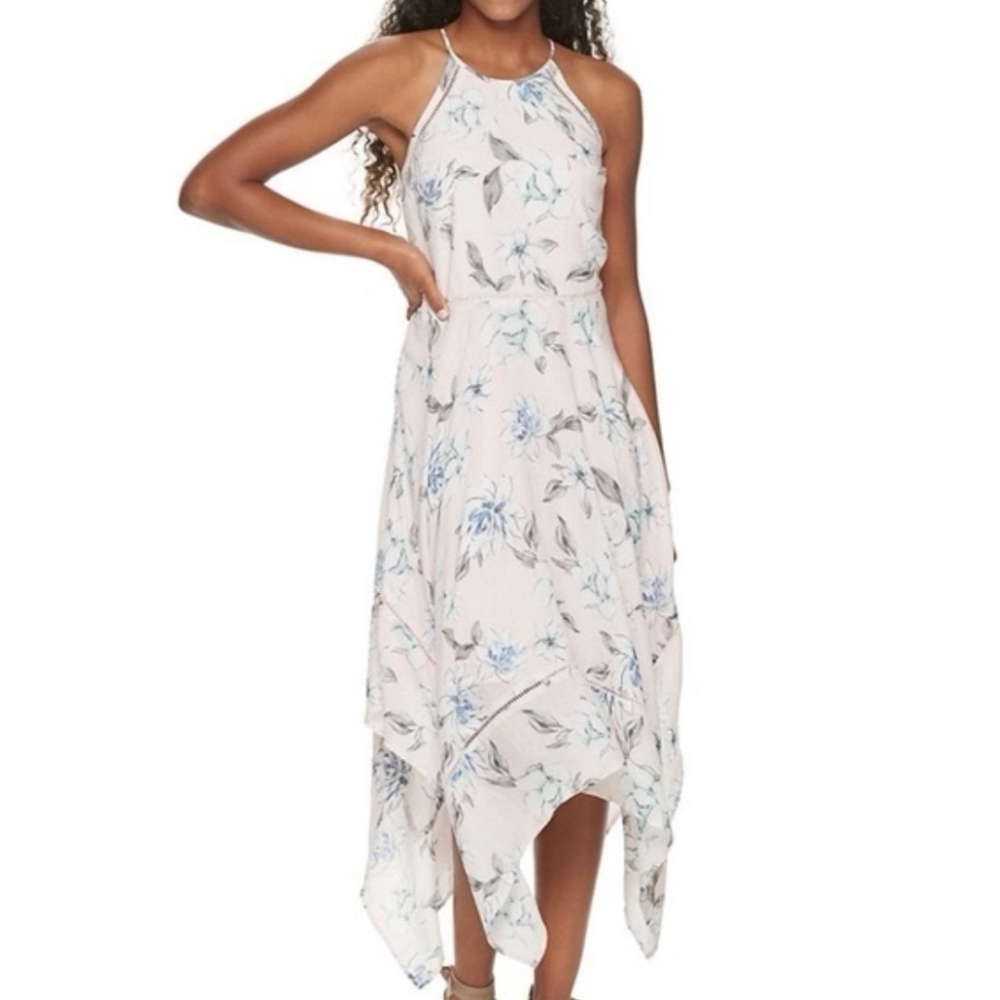 Candie's Light Pink and Blue Floral Halter Midi Dress Size XXL